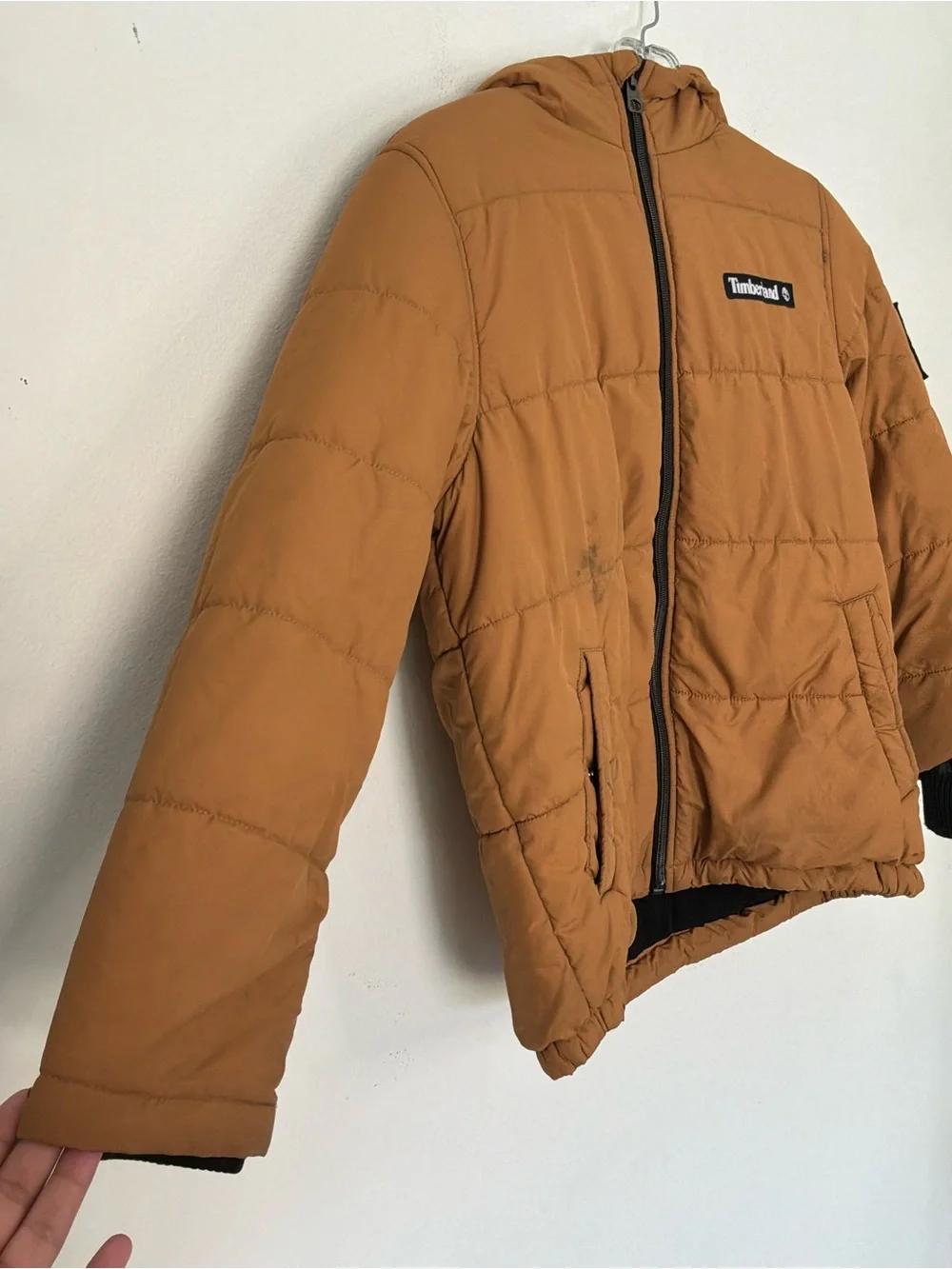 Timberland Youth Hooded Puffer Jacket | Brown Insulated Coat | Size Medium 10/12